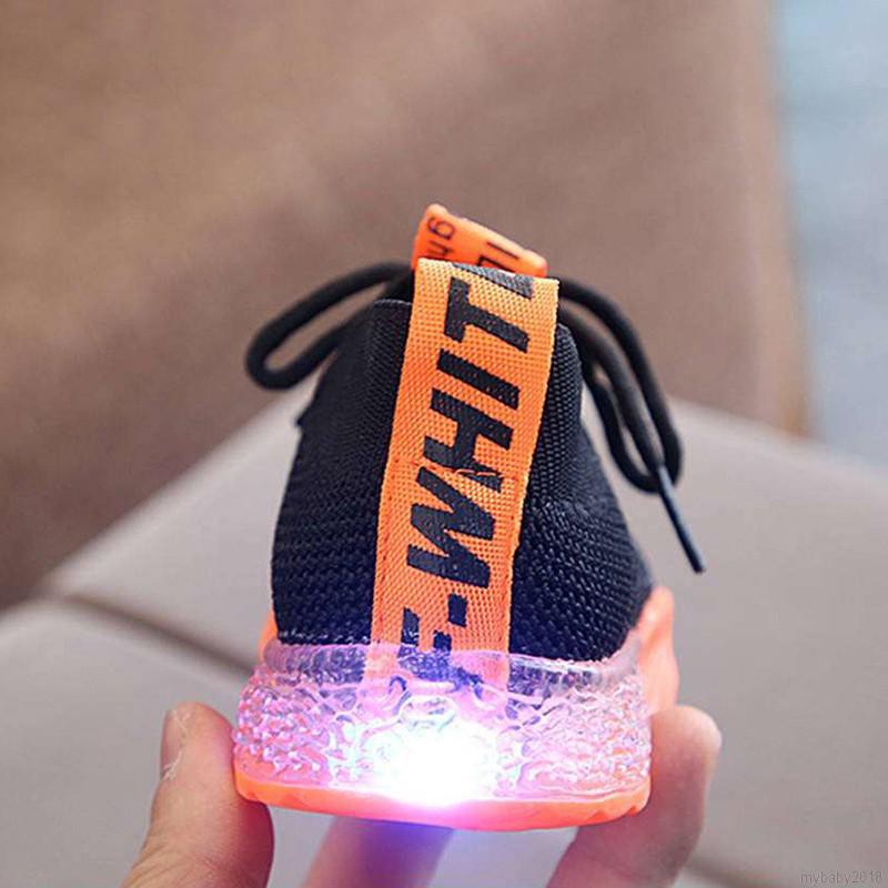Giày Sneaker Phối Lưới Thoáng Khí Có Đèn Led Cho Bé