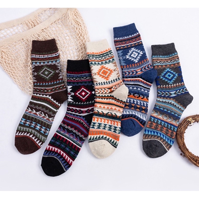 [TonaShoe] Tất Thổ Cẩm Hoạ Tiết Thoi Lớn Vintage Nam Nữ M5