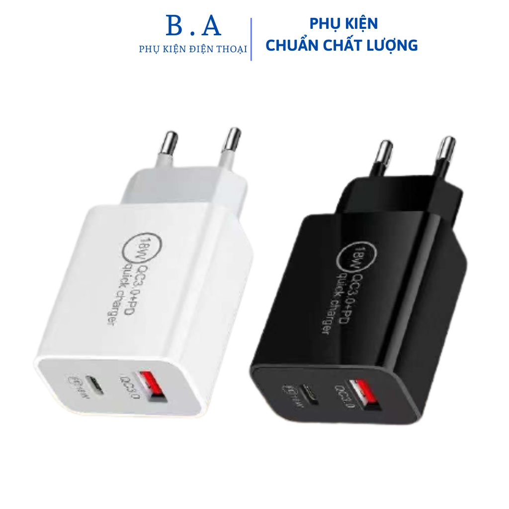 Củ sạc nhanh 2 cổng 18W PD và QC 3.0 cho điện thoại và máy tính bảng