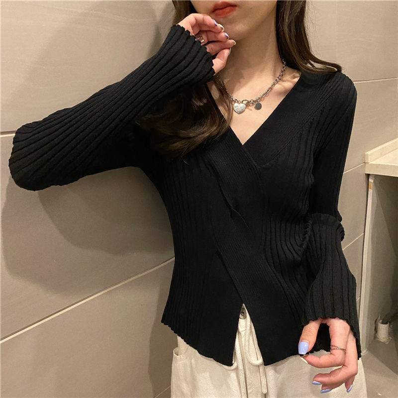 Áo Giữ Nhiệt Nữ New Knitted Top Women's White Sweater Slim Long Sleeve