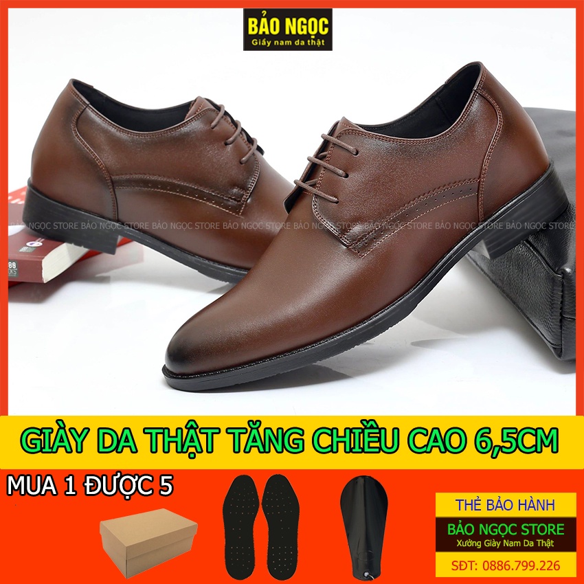Giày tăng chiều cao nam da bò cao cấp BẢO NGỌC STORE mã TC6226 - Kiểu dáng công sở buộc dây sang trọng