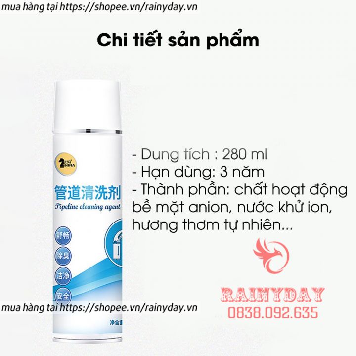 Thông tắc bồn rửa bát, chai xịt thông bồn rửa mặt bồn rửa chén vệ sinh khử mùi cống, ống thoát nước