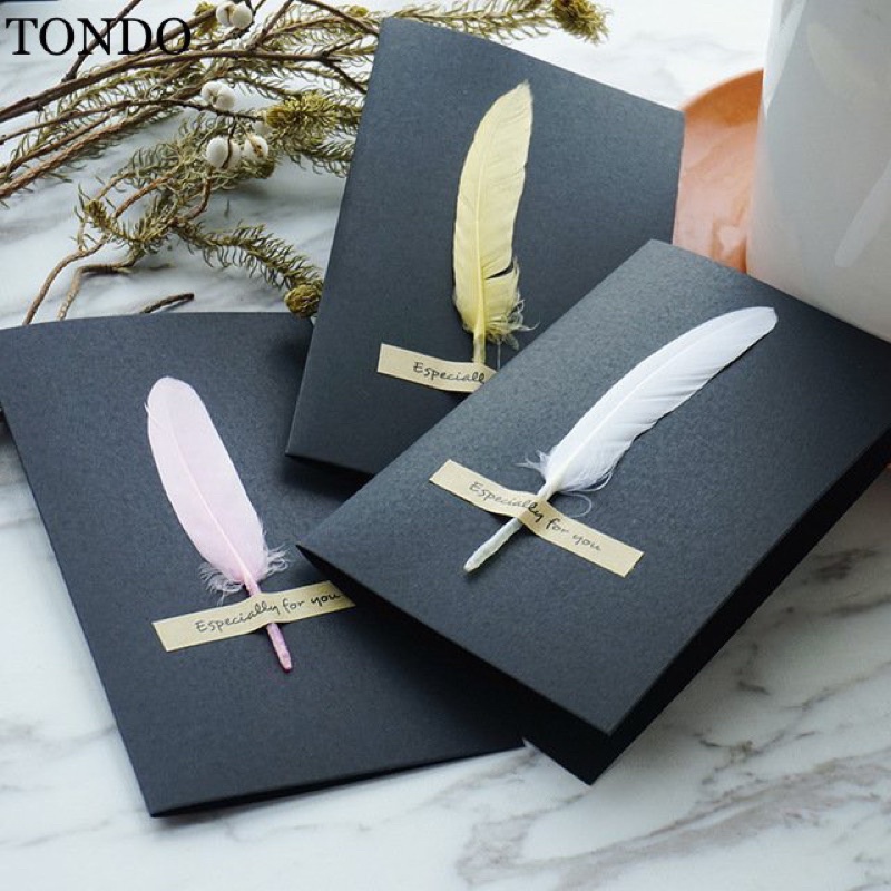 Thiệp Kraft Vintage Đính Lông Vũ, Thiệp Handmade Cao Cấp Chúc Mừng Sinh Nhật, Tình Nhân, Kỉ Niệm, ngày nhà giáo 20/11