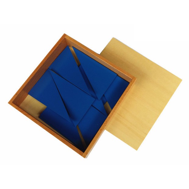 Giáo cụ Montessori - Hộp đựng các hình tam giác vuông màu xanh - Box of Blue Triangles