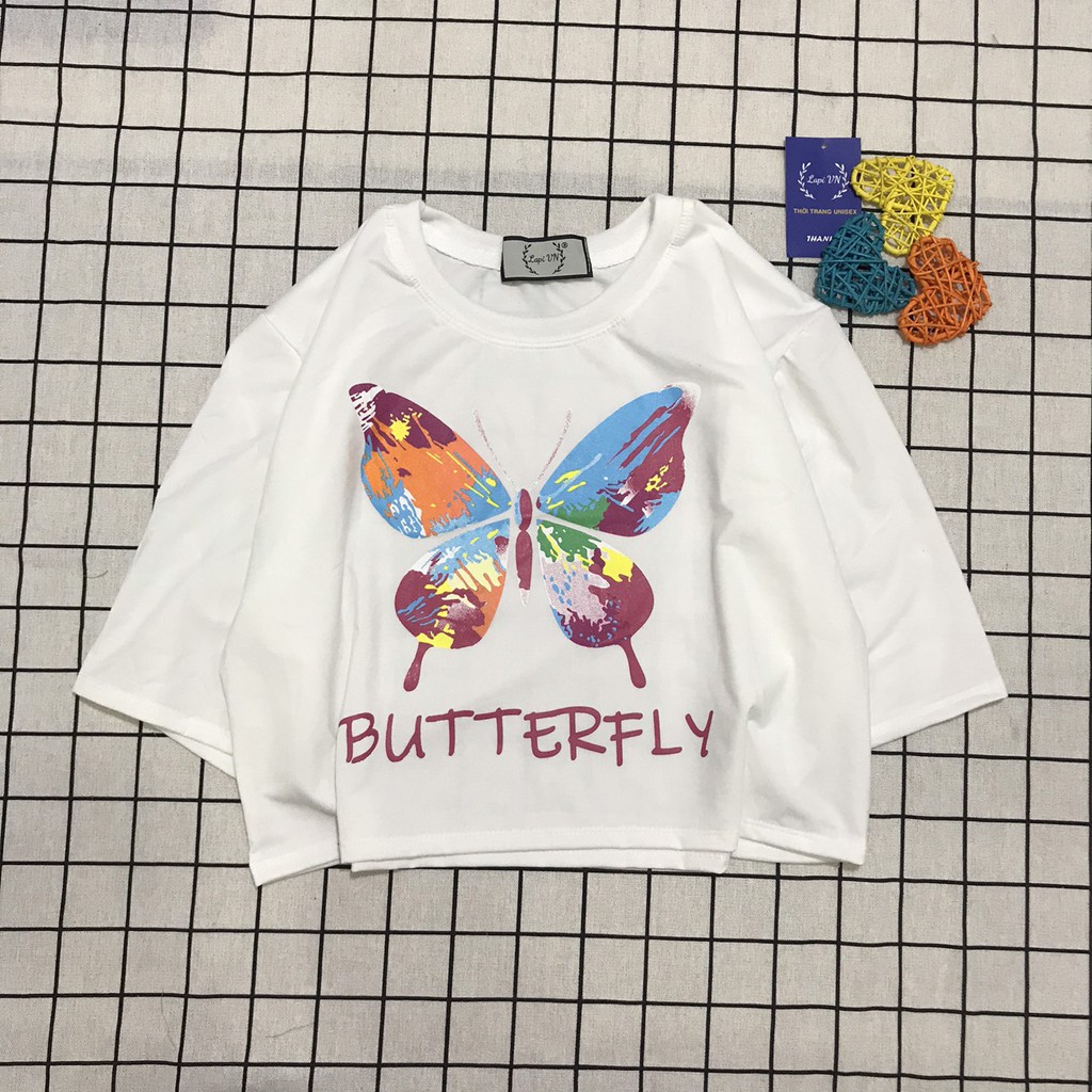 Áo Croptop Nữ Tay Lỡ In Hình Bướm Butterfly  Lapi VN Phong Cách Ulzzang  Freesize Phom Rộng, Áo Thun Unisex