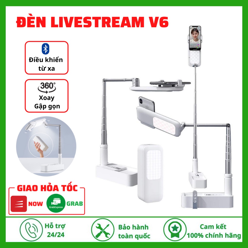 Đèn livestream gập gọn Stand Box V6 xoay gập 360 độ để bàn, kết nối bluetooth điều khiển chụp ảnh từ xa, có pin sạc