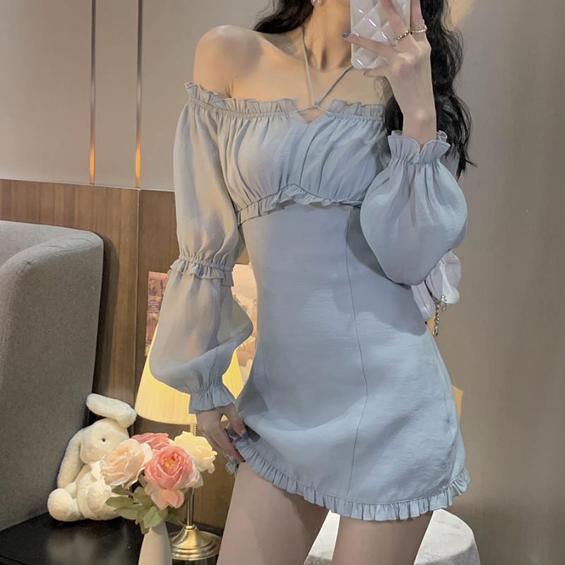 Đầm Dài Tay Trễ Vai Thời Trang Mùa Thu Ngọt Ngào