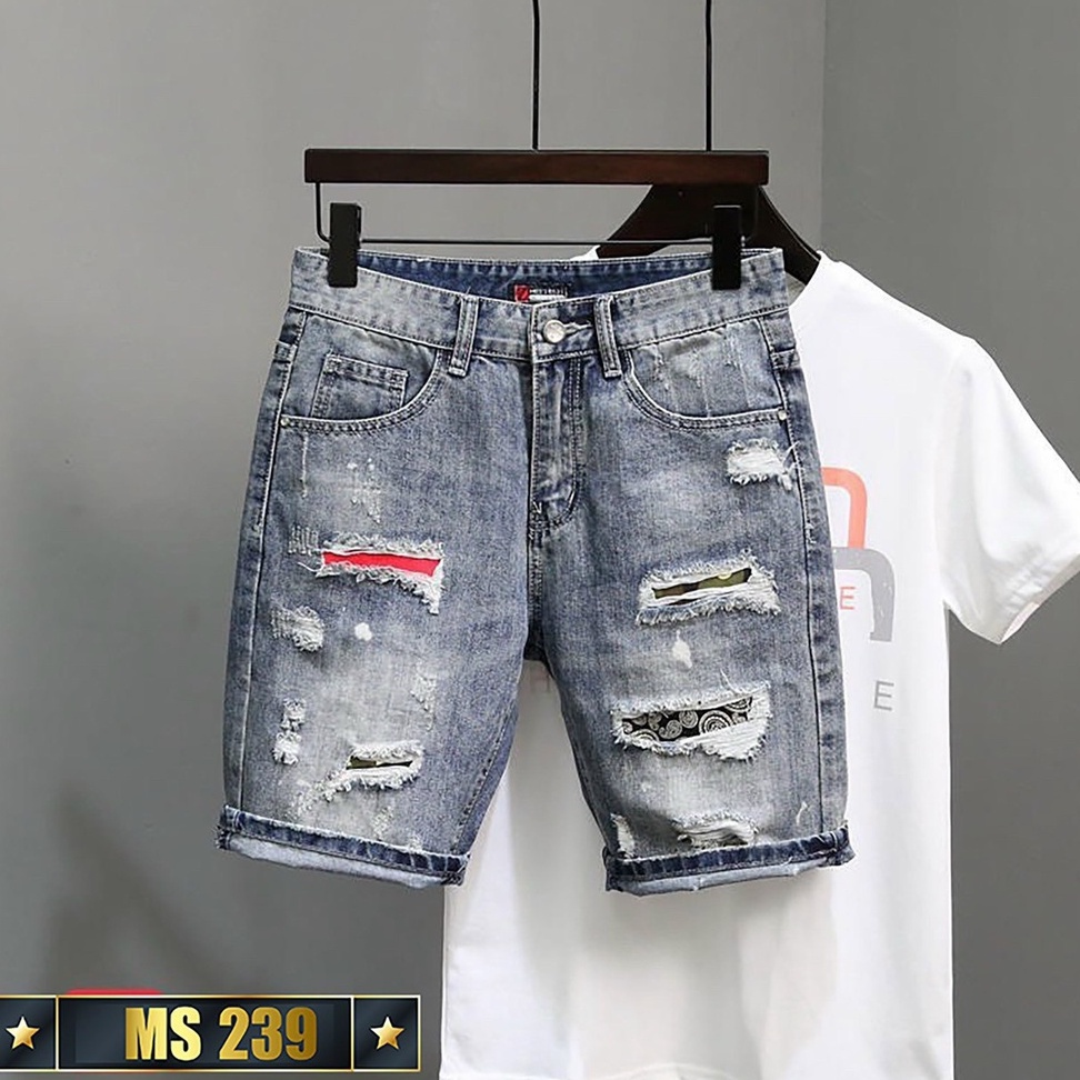 Quần short jean nam xanh rách cao cấp-chất liệu denim co giãn tốt( Hàng chuẩn QC ) Lady-Hn Store88 i9