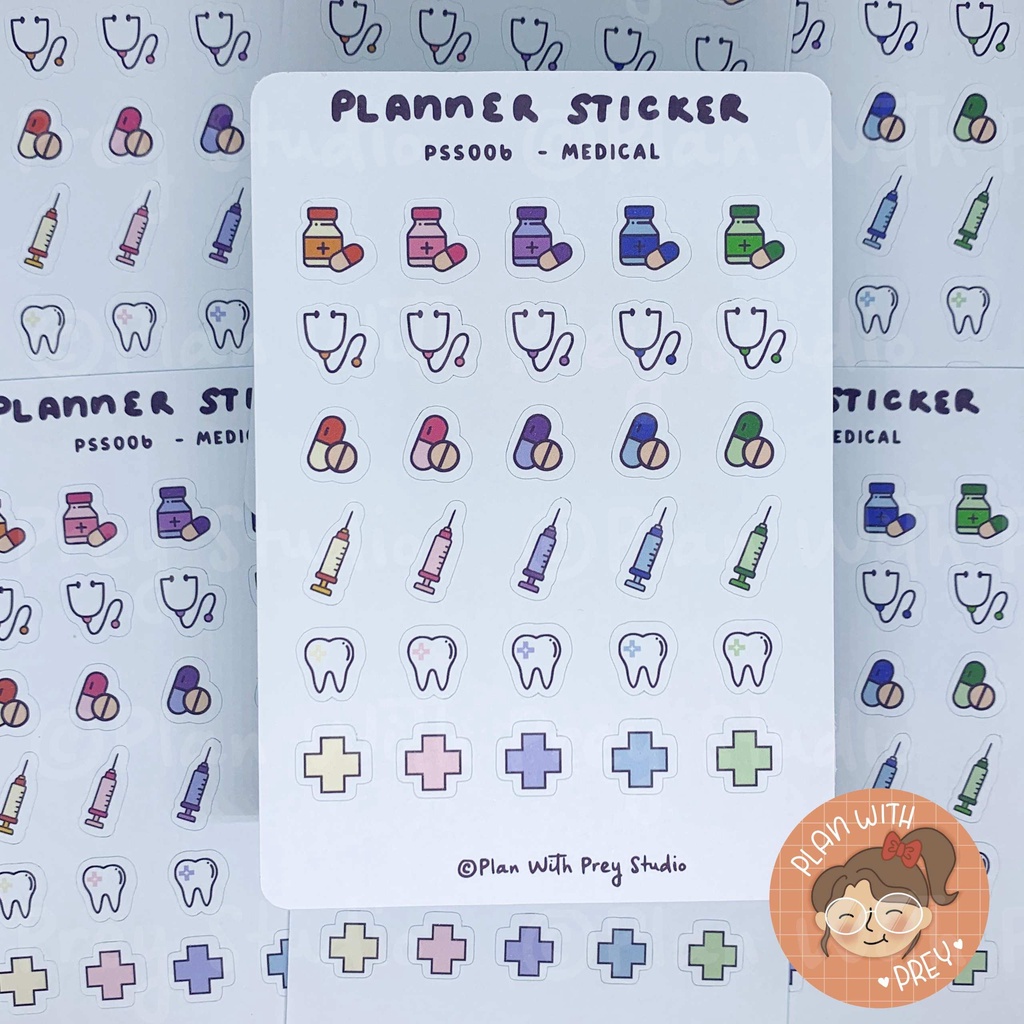 Sticker đánh dấu lịch uống thuốc, khám bệnh | Medical Sticker Planner | Designed by Plan with Prey Studio