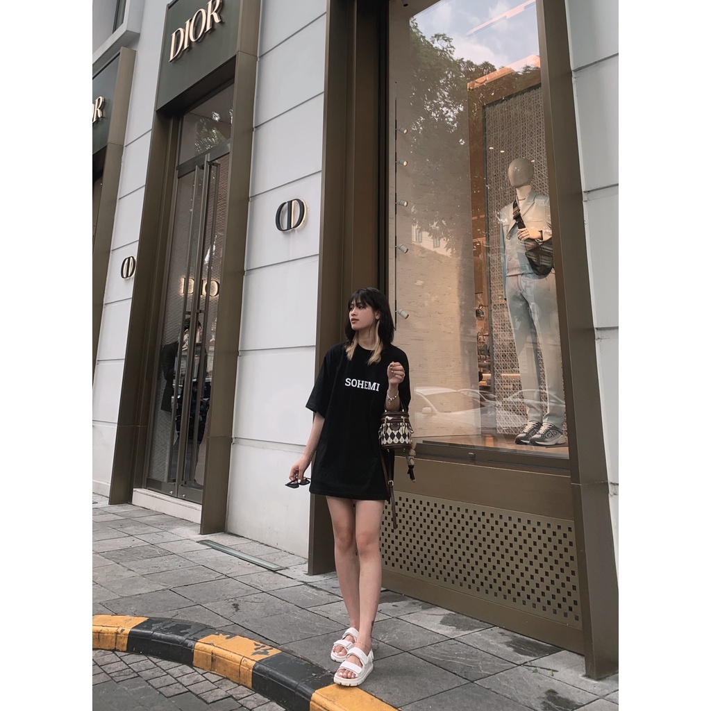 Áo thun unisex đen basic TEE phom rộng tay lỡ dành cho nam nữ SOHEMI