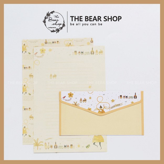 Set giấy viết thư size A5 kèm bao thư nhiều mẫu cute hàng loại 1 - The Bear Shop