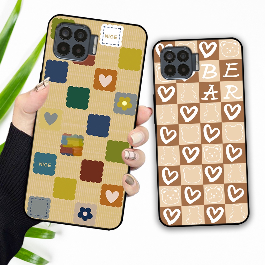 Ốp lưng Oppo A73 - Oppo A93 in họa tiết caro trái tim, gấu bear dễ thương