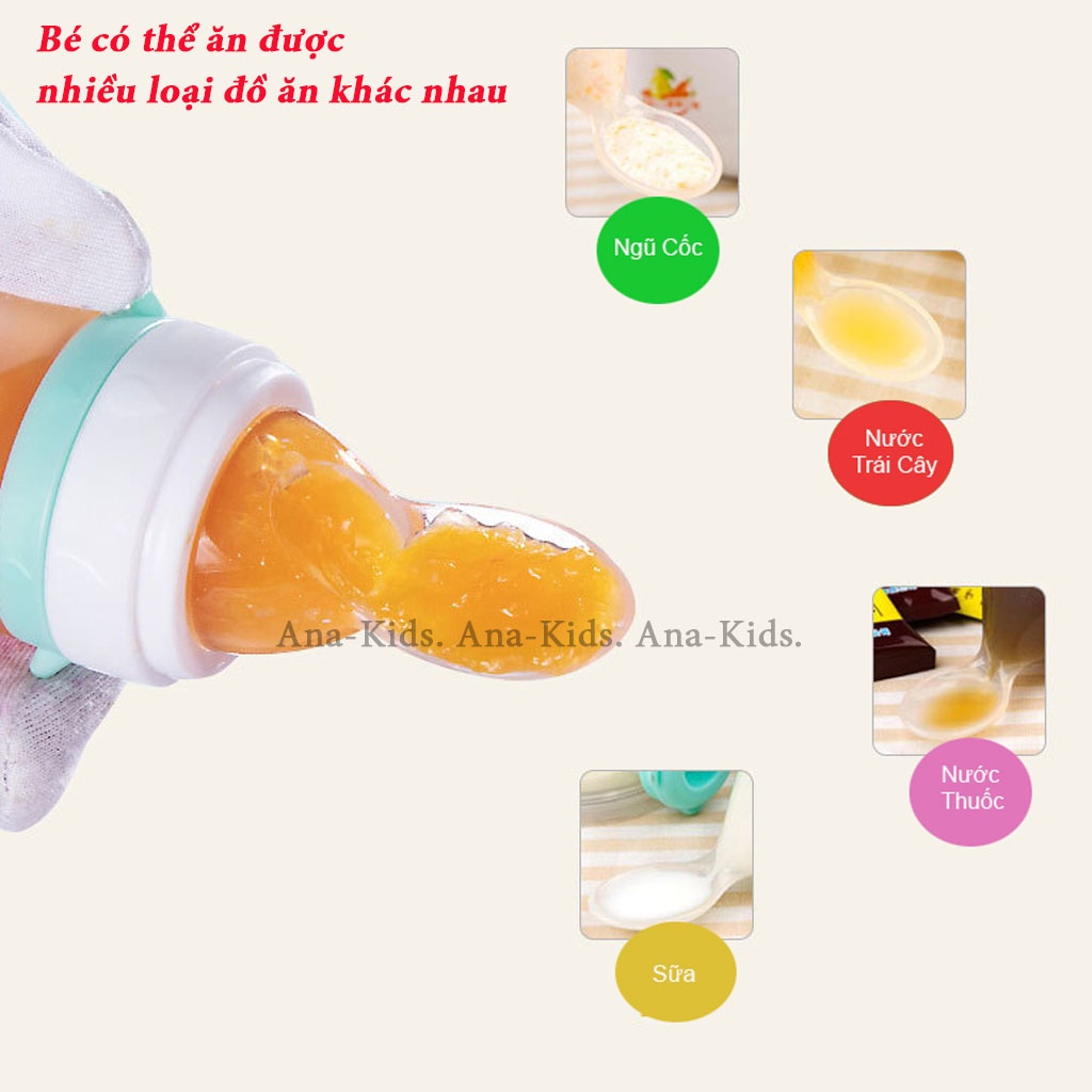 Bình Thìa Silicon Ăn Dặm Đa Năng Cho Bé, thích hợp bé ăn thức ăn dạng xay nhuyễn như sữa,hoa quả,rau củ