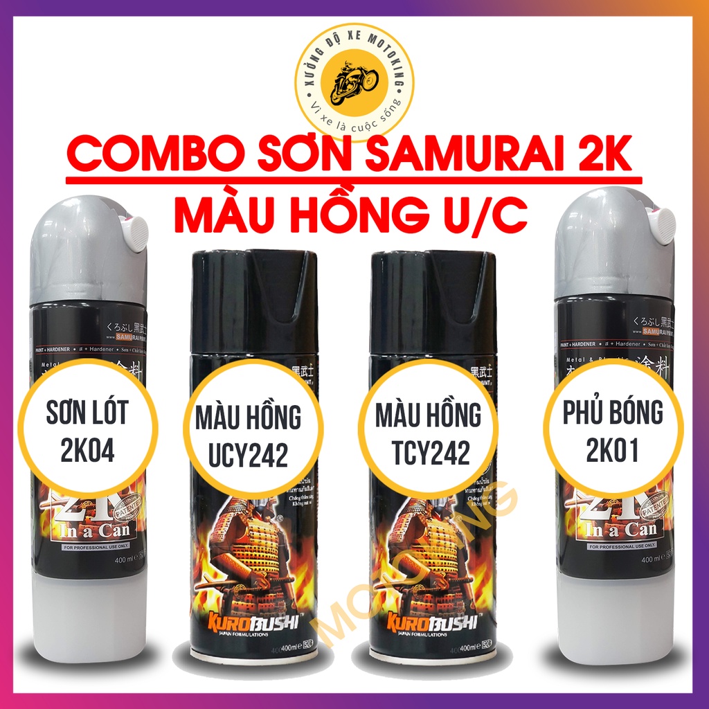 Combo Combo sơn samurai hồng ánh kim UC+TCY242  loại 2K chuẩn quy trình độ bền 5 năm gồm 2K04 - UCY242 - TCY242 -2k01