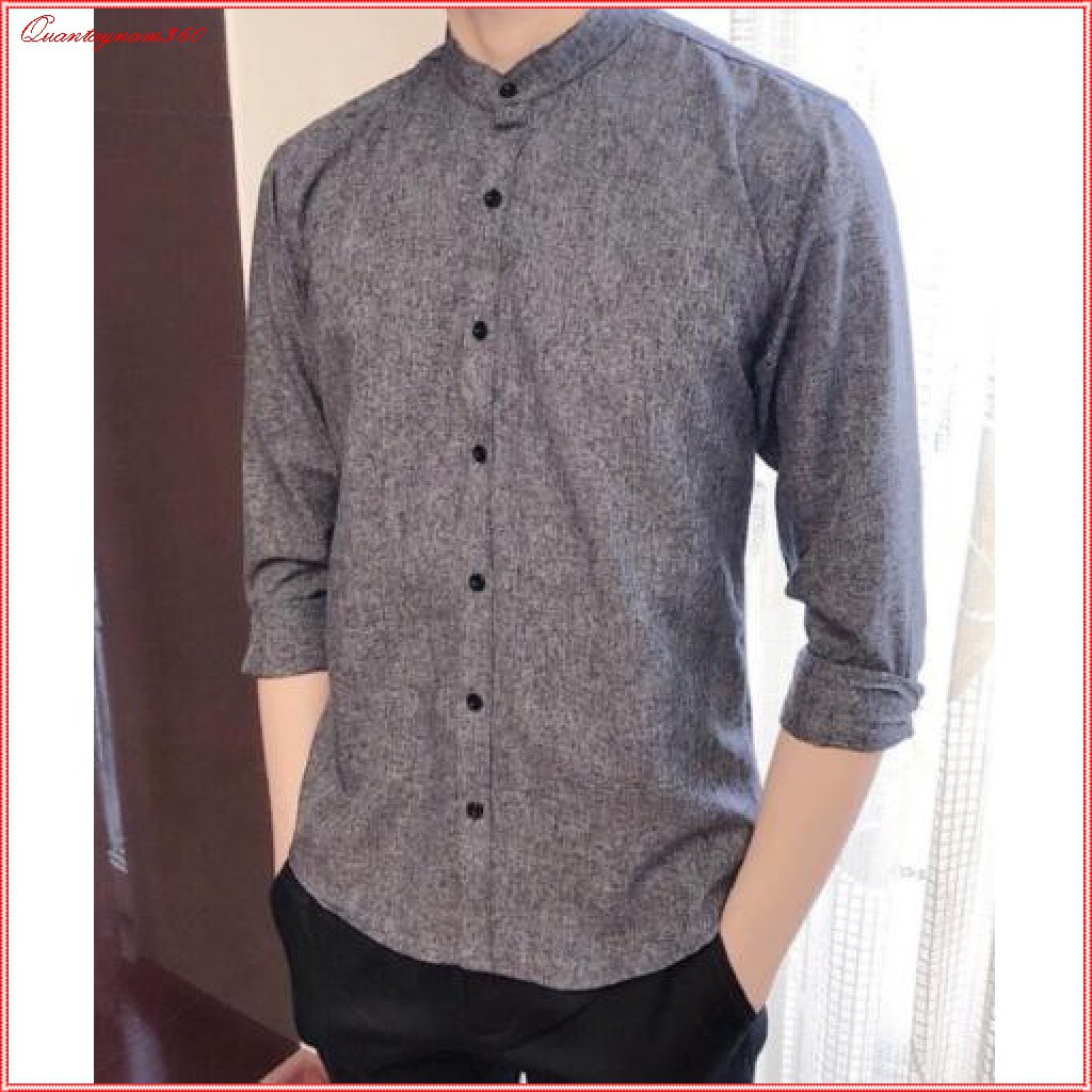 Áo sơ mi nam cổ tàu cách điệu dài tay chất vải đũi rẻ đẹp chất lượng tuyệt vời phong cách Hàn Quốc | BigBuy360 - bigbuy360.vn
