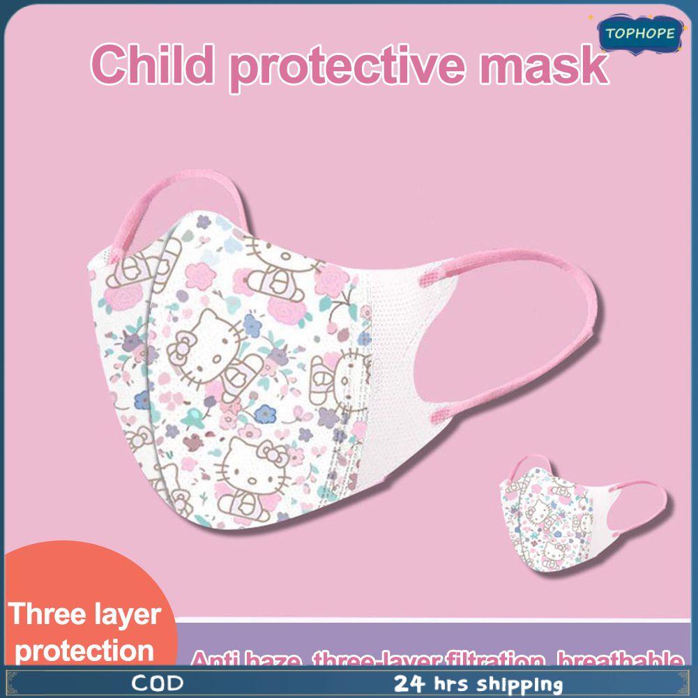 10 Chiếc Hoạt Hình Hello Kitty In Họa Tiết Hình Dùng Một Lần Bảo Vệ Mặt Nạ 3D 3 Lớp Phòng Chống Mặt Nạ Trẻ Em ↑Tophope
