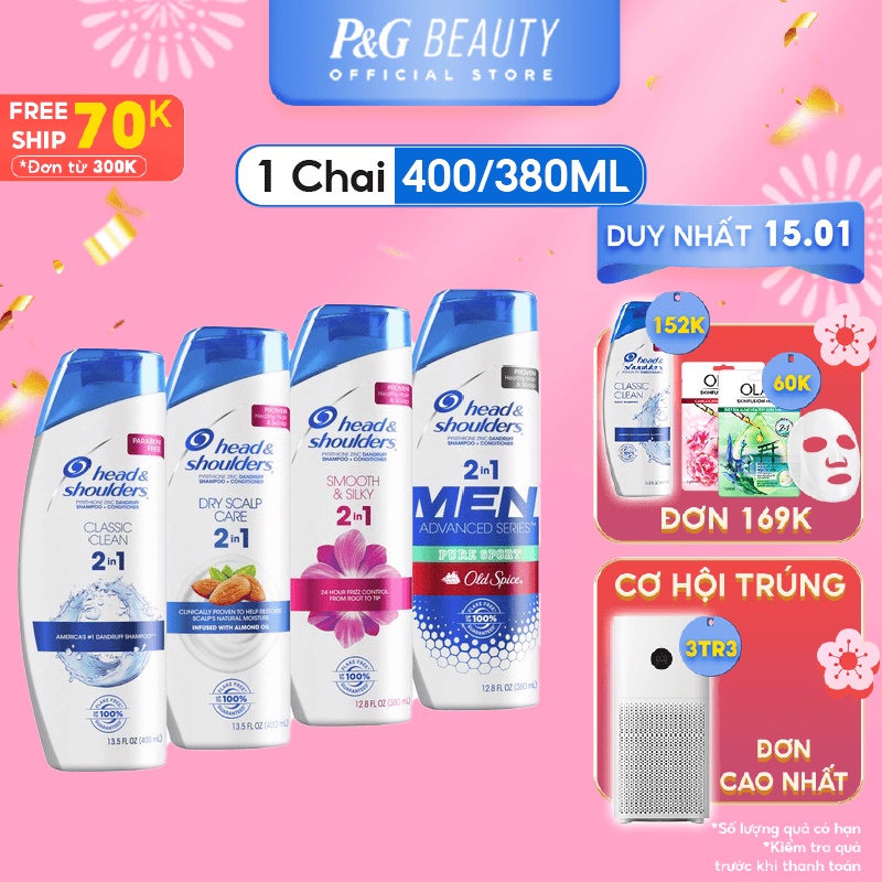 Dầu Gội &amp; Xả 2in1 Head&amp;Shoulders Mỹ nhiều mùi hương 380/400ml