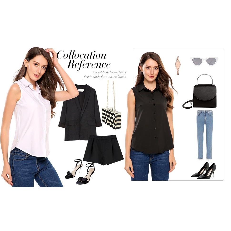 Áo Blouse cộc tay / Áo sơ mi nữ sát nách màu trơn - Chypshop-vnxk
