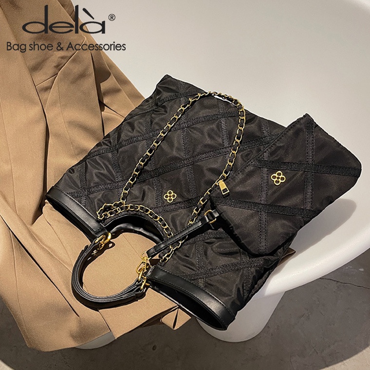 Dela Túi Xách Vải Sức Chứa Lớn Phối Dây Xích Kim Cương Phong Cách Mùa Thu Dành Cho Mẹ Và Con Gái