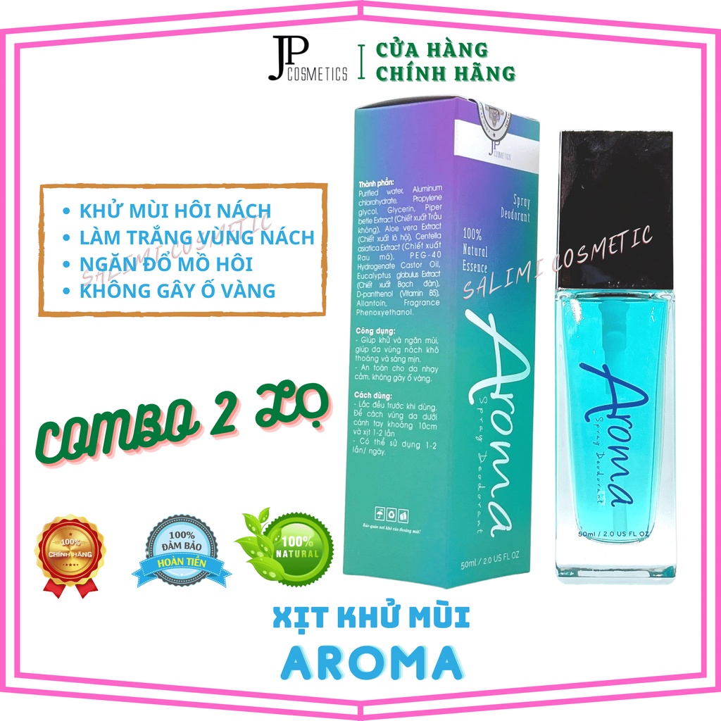 COMBO 2 Lọ Xịt Khử Mùi Hôi Nách AROMA - Khử Mùi Hôi Nách, Hôi Chân, Thâm Nách, Ra Mồ Hôi Nách - 50 ml - HÀNG CHÍNH HÃNG