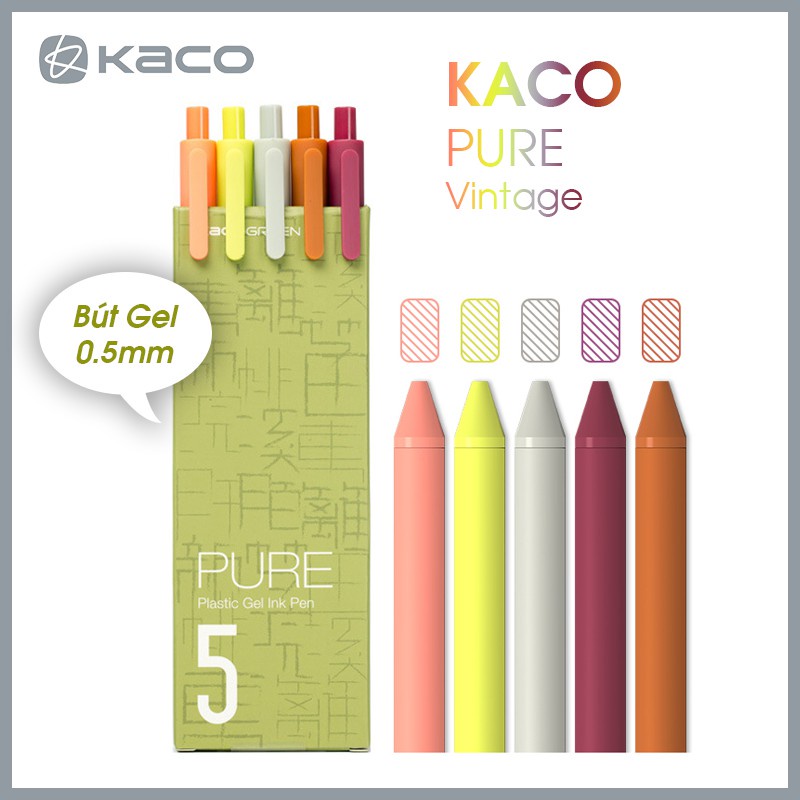 Bút gel KACO PURE VINTAGE mực nhiều màu 0.5 mm nhanh khô (hàng chính hãng) - Giao hỏa tốc