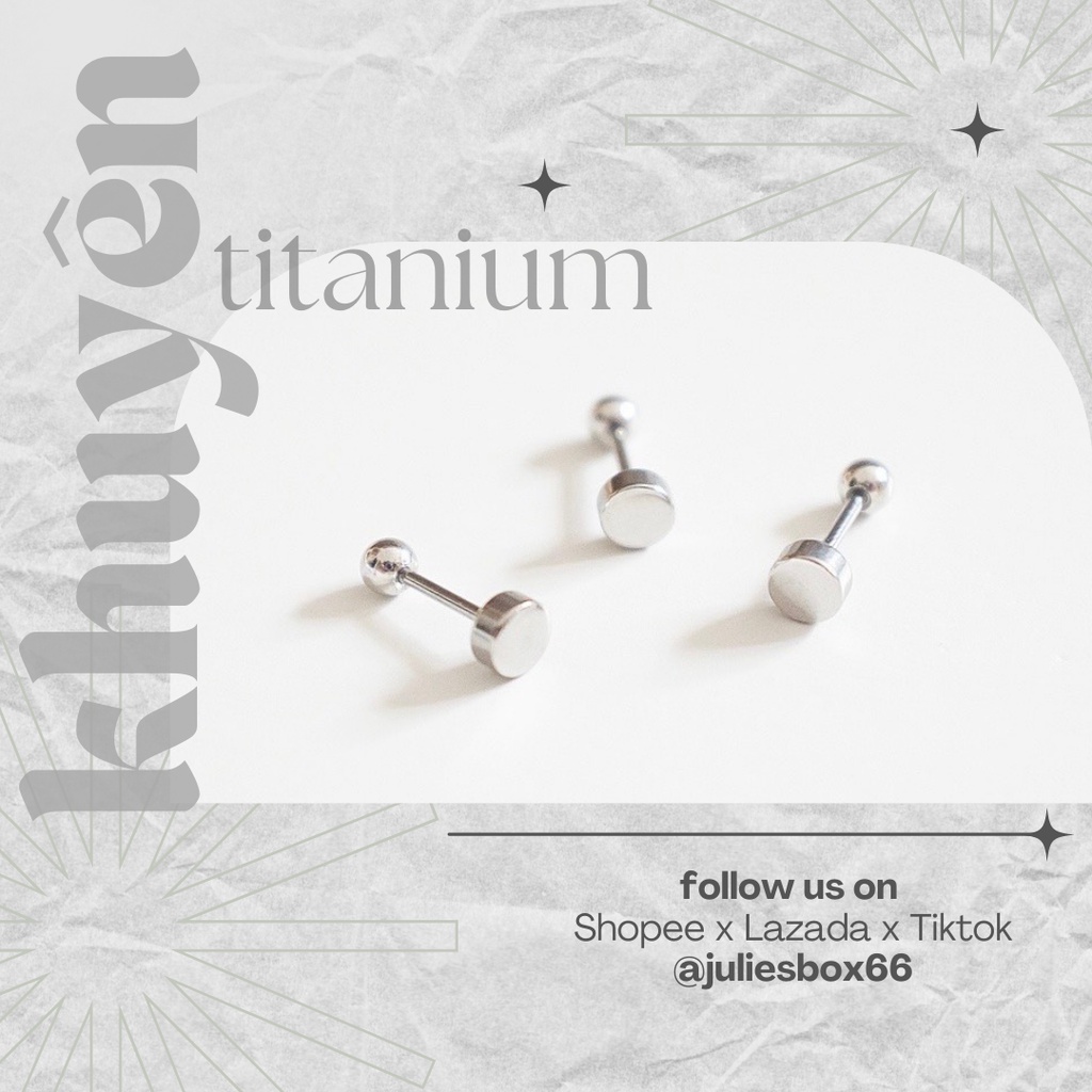 [1 Chiếc] Khuyên Tai Titan Unisex Hình Tròn Bi Tròn Không Gỉ Sét Không Ngứa Bông Tai Julies Box 66