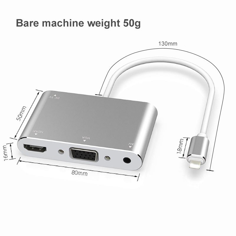 Cáp Chuyển Đổi Hdtv OTG Sang HDMI VGA 3.5mm Cho IP/tablet táo