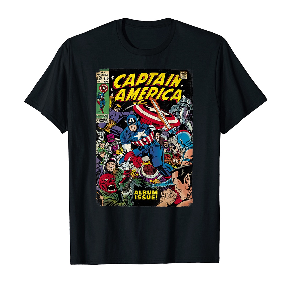 Áo thun cotton unisex HTFashion in hình Marvel Captain America Avengers Comic Cover Graphic
