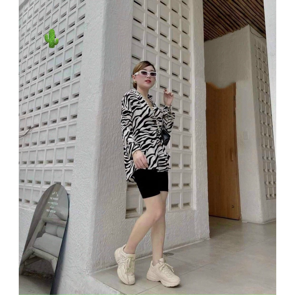 áo sơ mi tay dài kiểu họa tiết rằn ri xinh cá tính pc