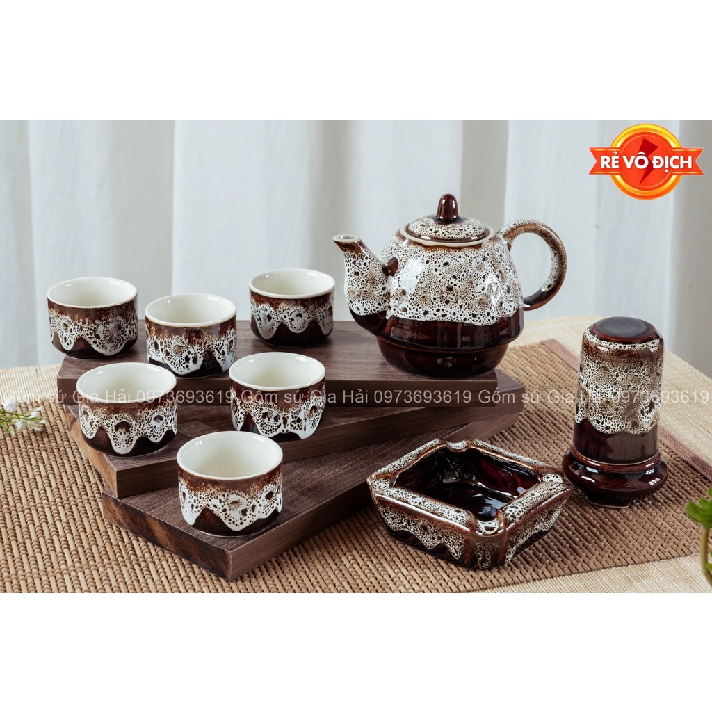 Bộ ấm chén da báo Bát Tràng