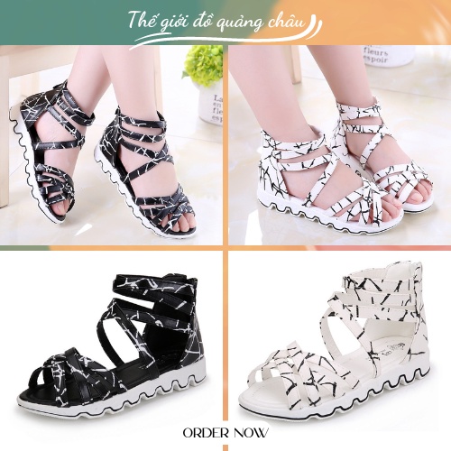 Giày Sandal chiến binh bé gái cao cổ phong cách Hàn Quốc chất da PU siêu mềm êm chân ! (969)