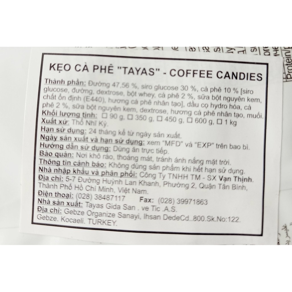 Kẹo Cà Phê 90 gr Thổ Nhĩ Kỳ Tayas nhân cà phê.3/2024