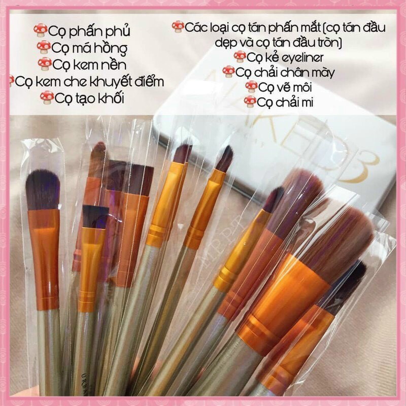 Bộ Cọ Trang Điểm 12 Cây NAKED3 Kèm Hộp Đựng Xinh Xắn