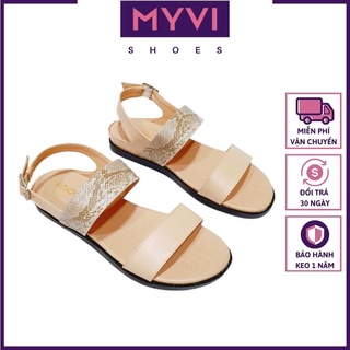 Giày Xăng-đan Nữ Vân Da Rắn, Quai Hậu, Khóa Cài Thời Trang (Đen, Kem) - MyVi Shoes