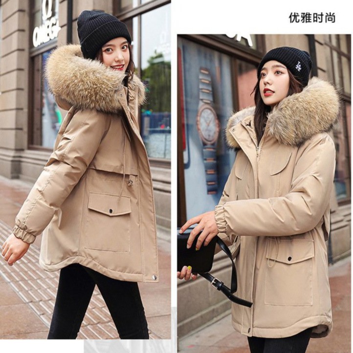 {Karul}Áo khoác nữ Parka mũ lông lót nỉ mềm phong cách hàn quốc mẫu mới có dây chiết eo. | BigBuy360 - bigbuy360.vn