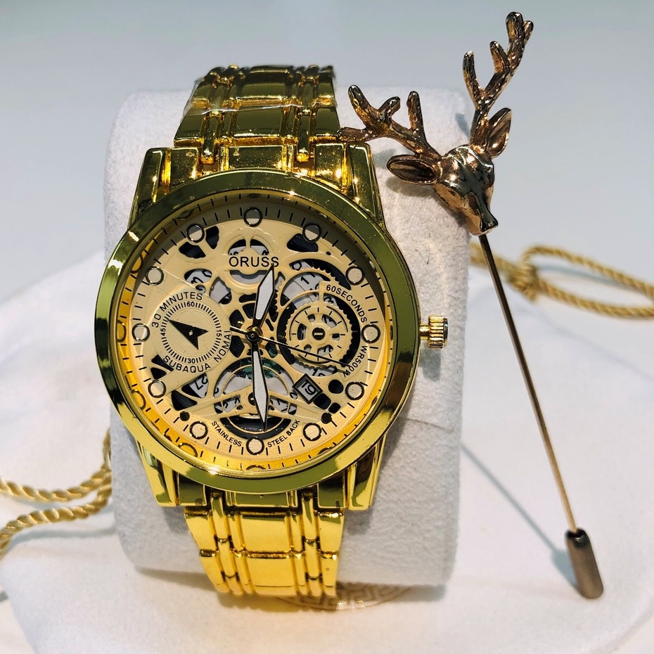 Đồng hồ nam cao cấp chính hãng thép không gỉ dây đeo kim loại vàng thể thao thời trang chống thấm nước giá đẹp