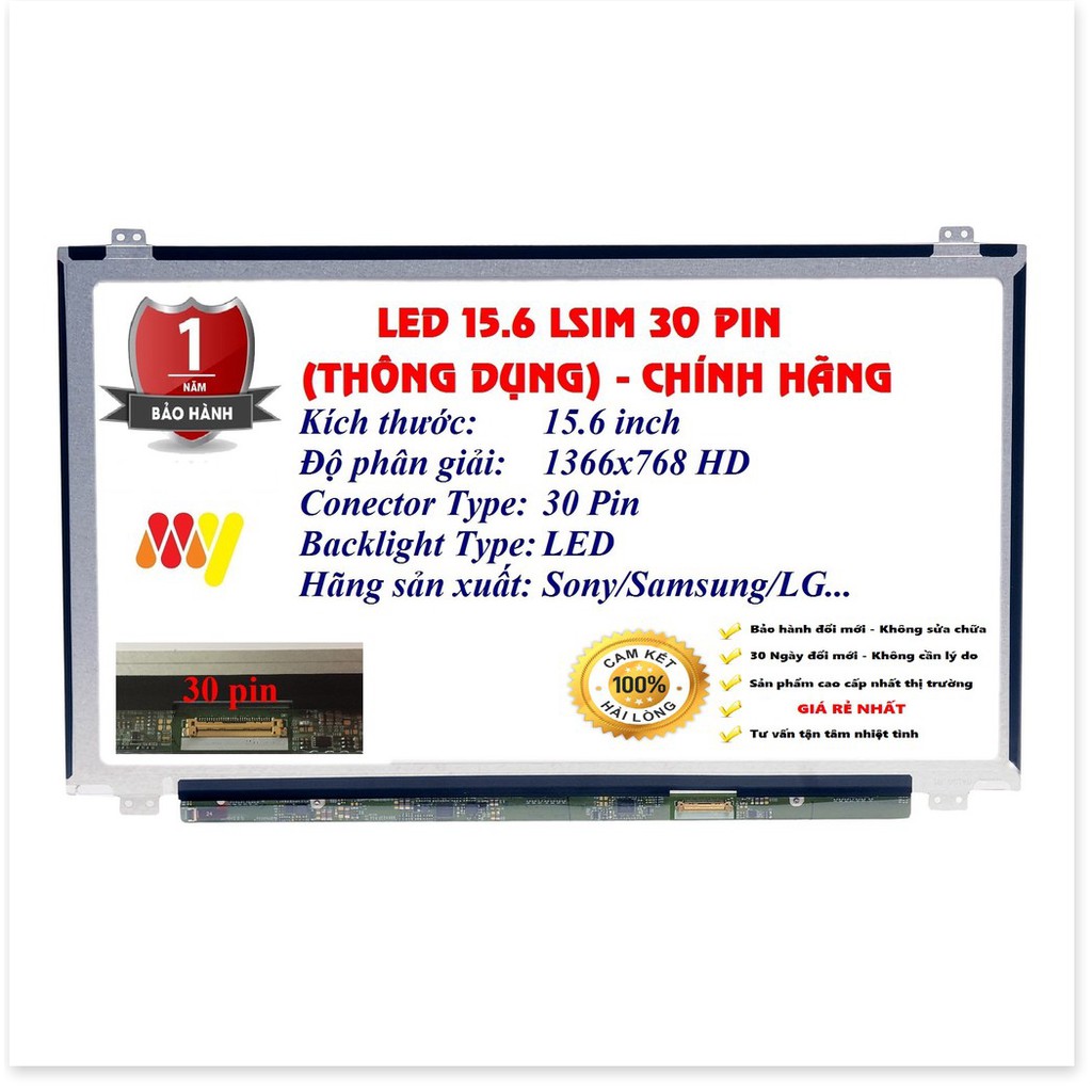 Màn hình laptop 15.6 Led Mỏng SLIM 30 Chân - 30 PIN Thay Thế Cho Dell HP Lenovo Toshiba LG Asus