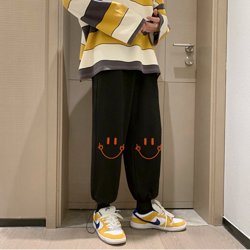 Quần dài dáng rộng in hình mặt cười đơn giản thời trang size M-8XL cho nam