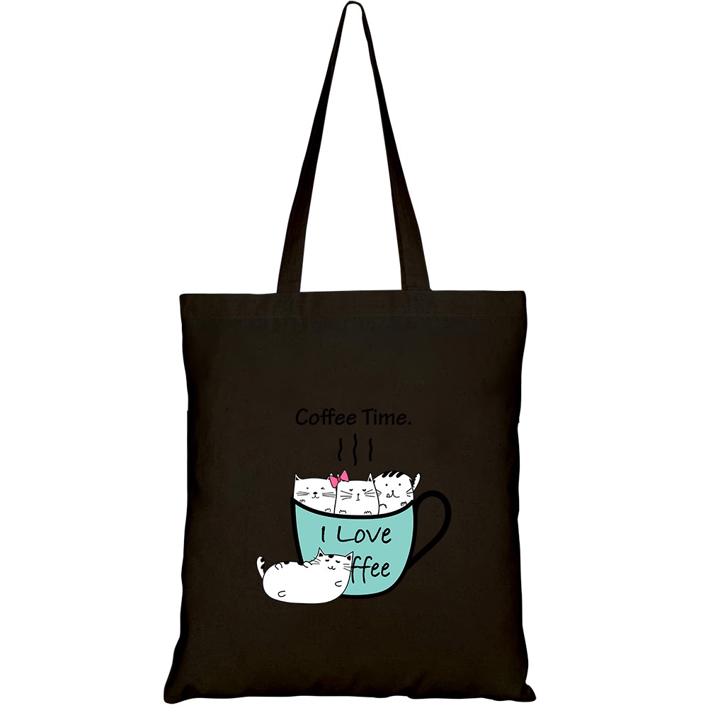 Túi vải tote canvas HTFashion in hình cute cats cup coffee time HT174