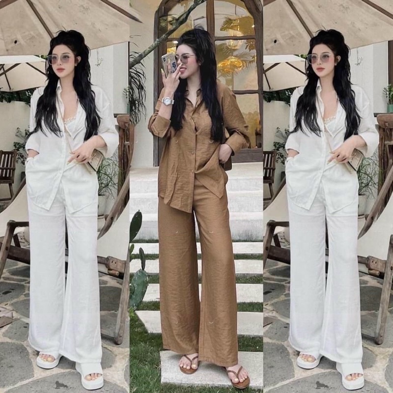 Set bộ đũi 🔥HOT🔥 tay dài quần suông basic sang chảnh chất siêu đẹp