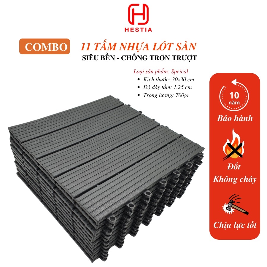 Combo 11 Tấm Lót Sàn Nhựa Ban Công T- Basic - Chuyên dụng Chống Trơn Nhà Tắm, Bể Bơi, Sân Vườn