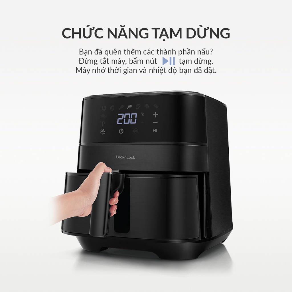 Nồi chiên không dầu Lock&amp;Lock Deluxe Air Fryer 5.5L - màu đen EJF284BLK - Hàng Chính Hãng
