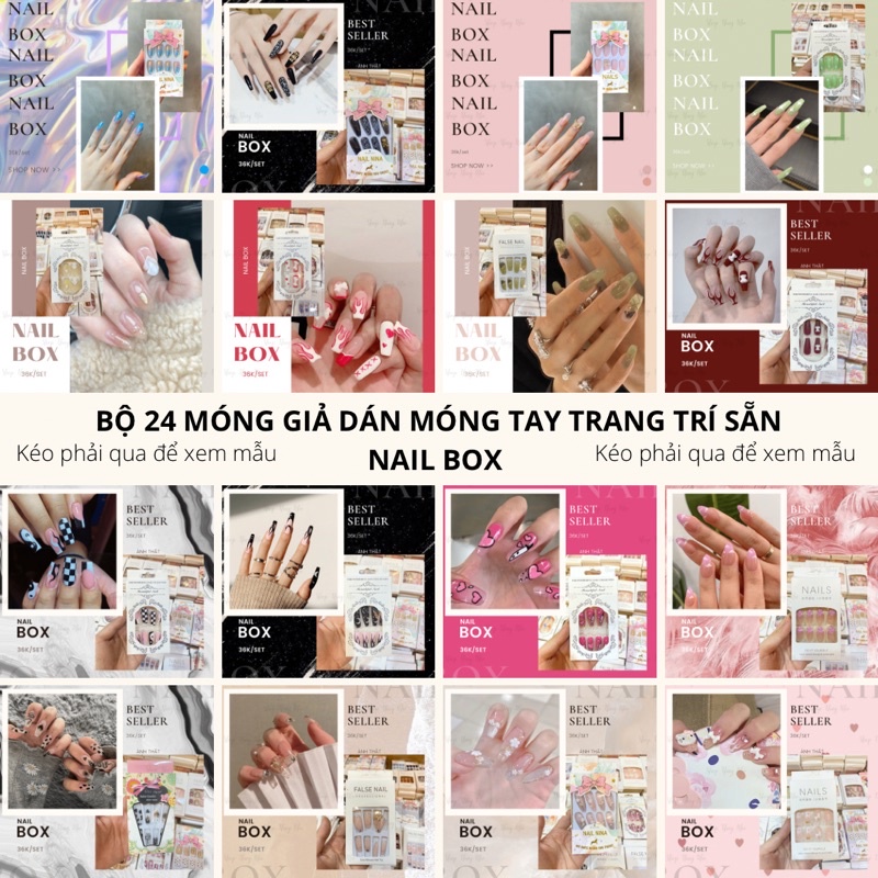 [SẴN][MẪU 36K] Bộ 24 móng đủ size,kích cỡ Nail Box trang trí sẵn dán móng tay nghệ thuật nail