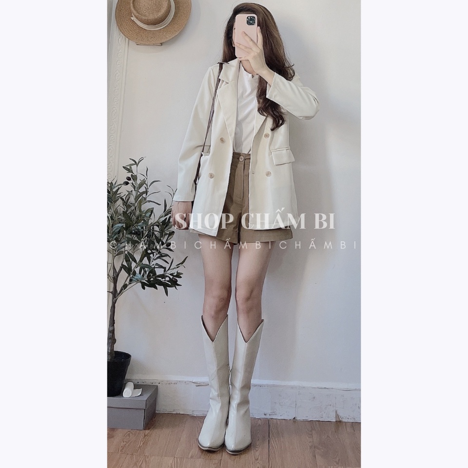Áo blazer cổ vest A.243, Áo khoác dài tay 1 lớp 4 cúc 1 lớp dày dặn vạt vuông phong cách Hàn Quốc