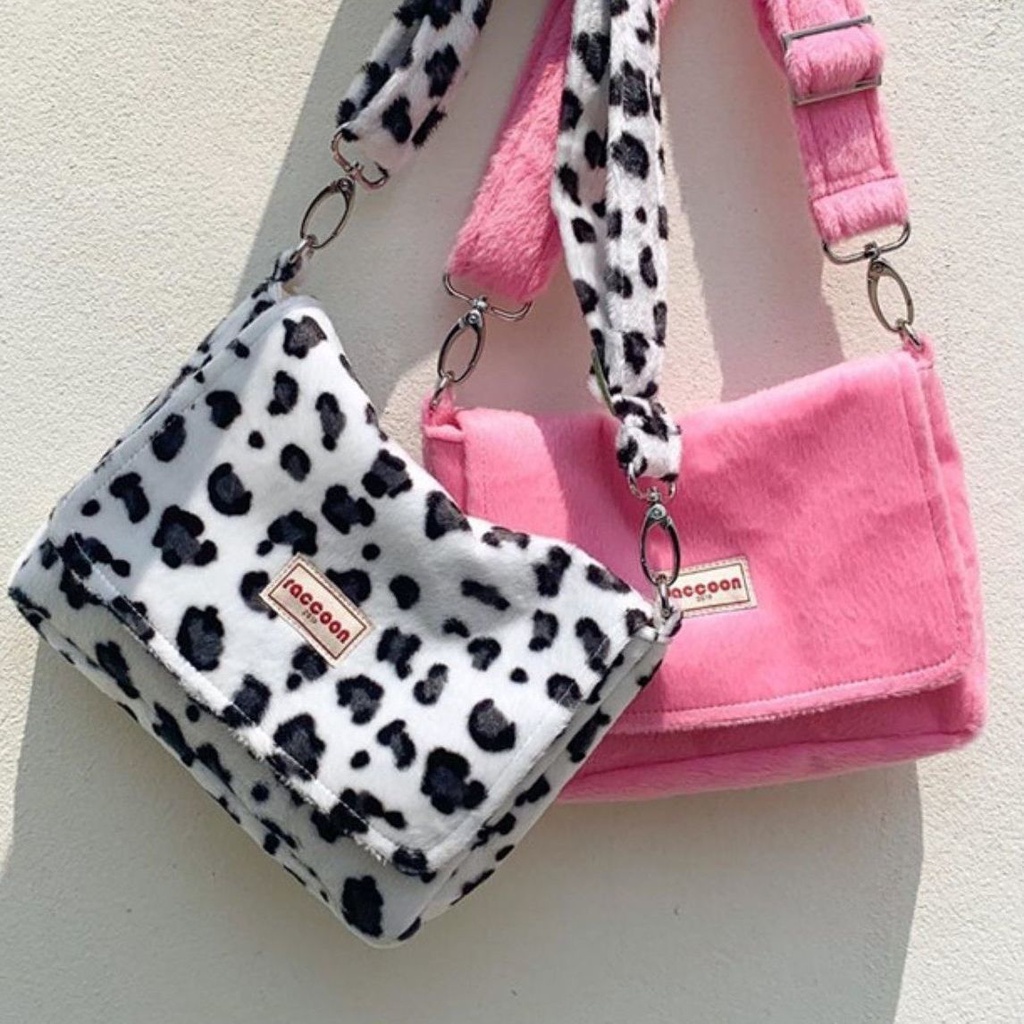 Túi Xách Lông Nhung Họa Tiết Báo Hồng Dễ Thương Xinh Xắn