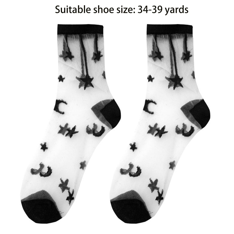 Xiangbao Vớ Lưới Lụa Mỏng Họa Tiết Trăng Sao Phong Cách Lolita Cho Nữ