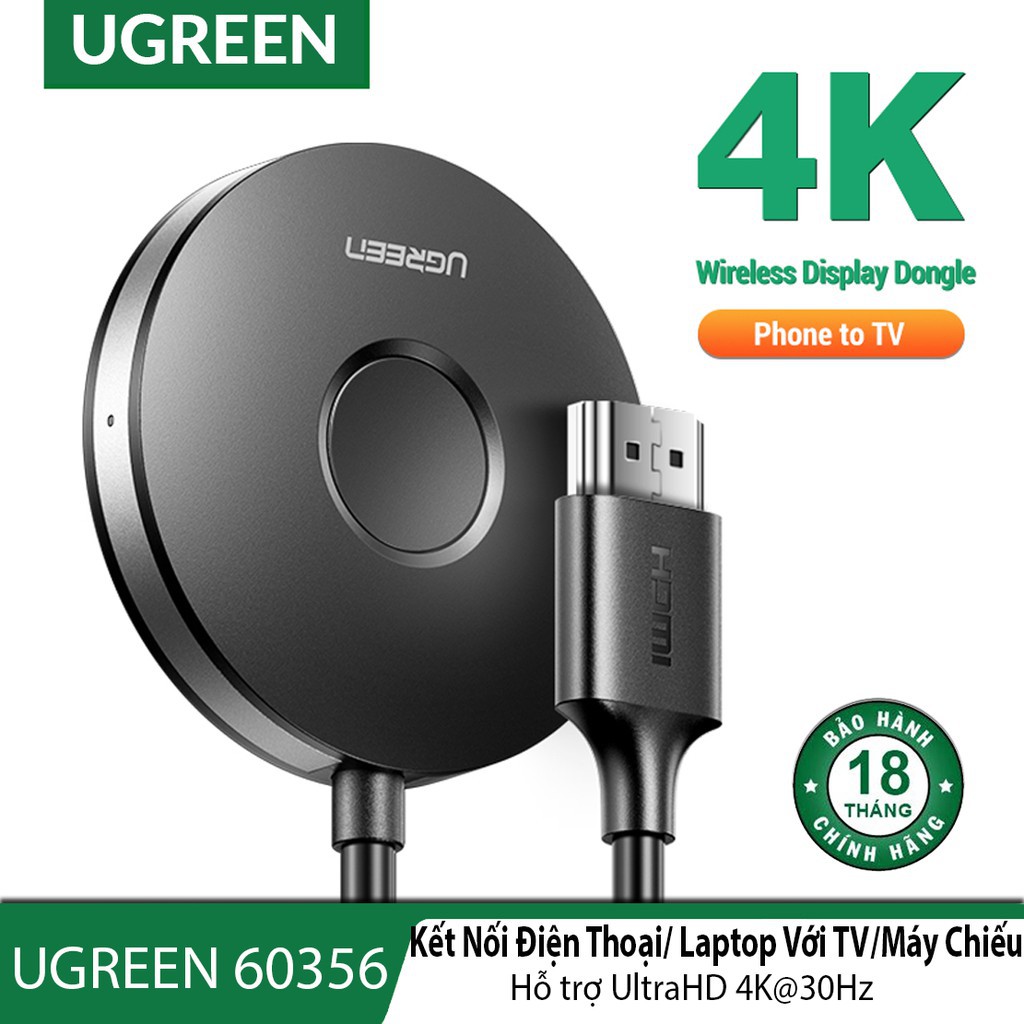 [Mã ELHACE giảm 4% đơn 300K] HDMI không dây 4K Ugreen 60356,kết nối ĐT+LapTop+máy tính bản lên tivi