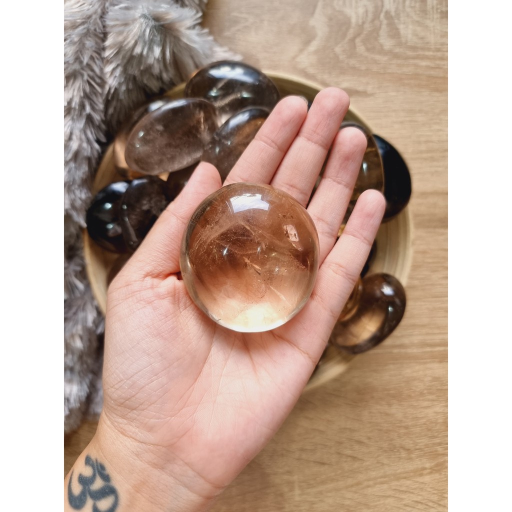 Palm đá thach anh Khói (Smoky Quartz) dùng thanh tẩy trong Tarot, cân bằng năng lượng, Reiki, thiền định, phong thủy