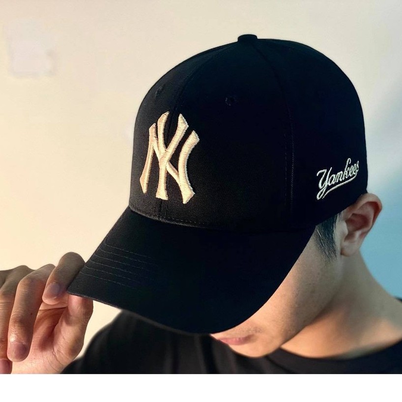 mũ nón lưỡi trai thêu chữ nổi 3D NY logo vàng dành cho cả nam và nữ Free size