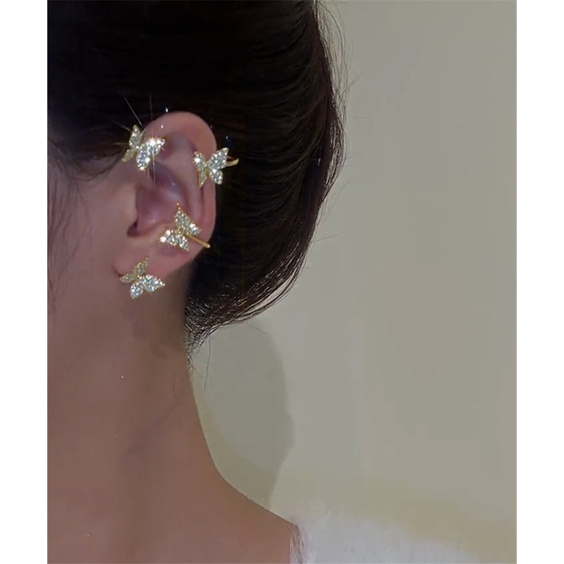 Khuyên Tai Kẹp Không Xỏ Lỗ Hình Bướm Đính Đá Kim Cương Lấp Lánh